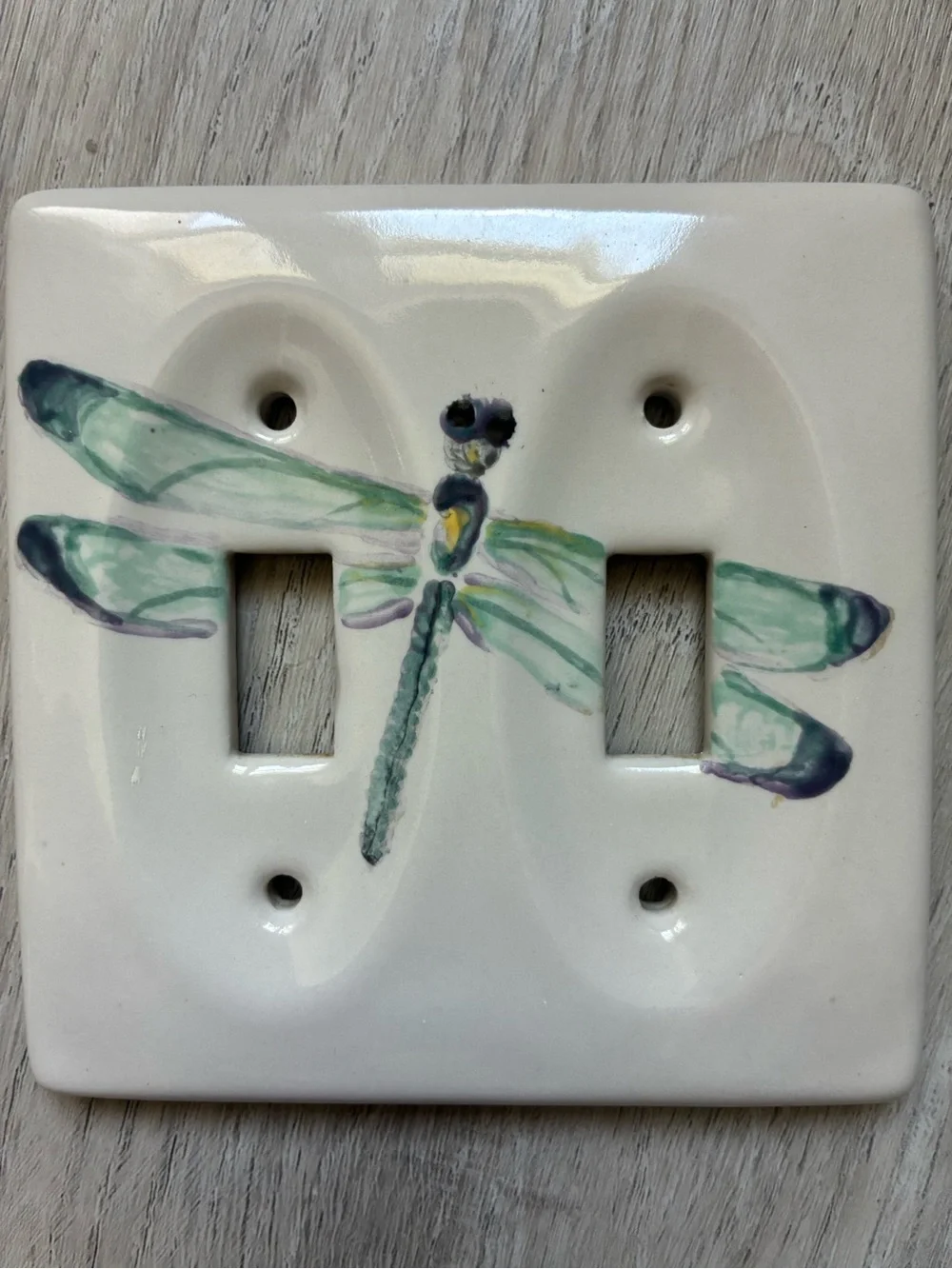 Dragonfly Double Toggle Ceramic Wall Switch Plate White Green Fairycore